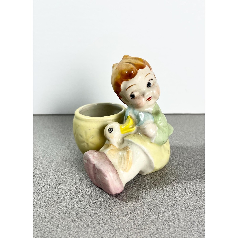 Vintage‎ Occupied Japan Child with duck small planter/trinket dish